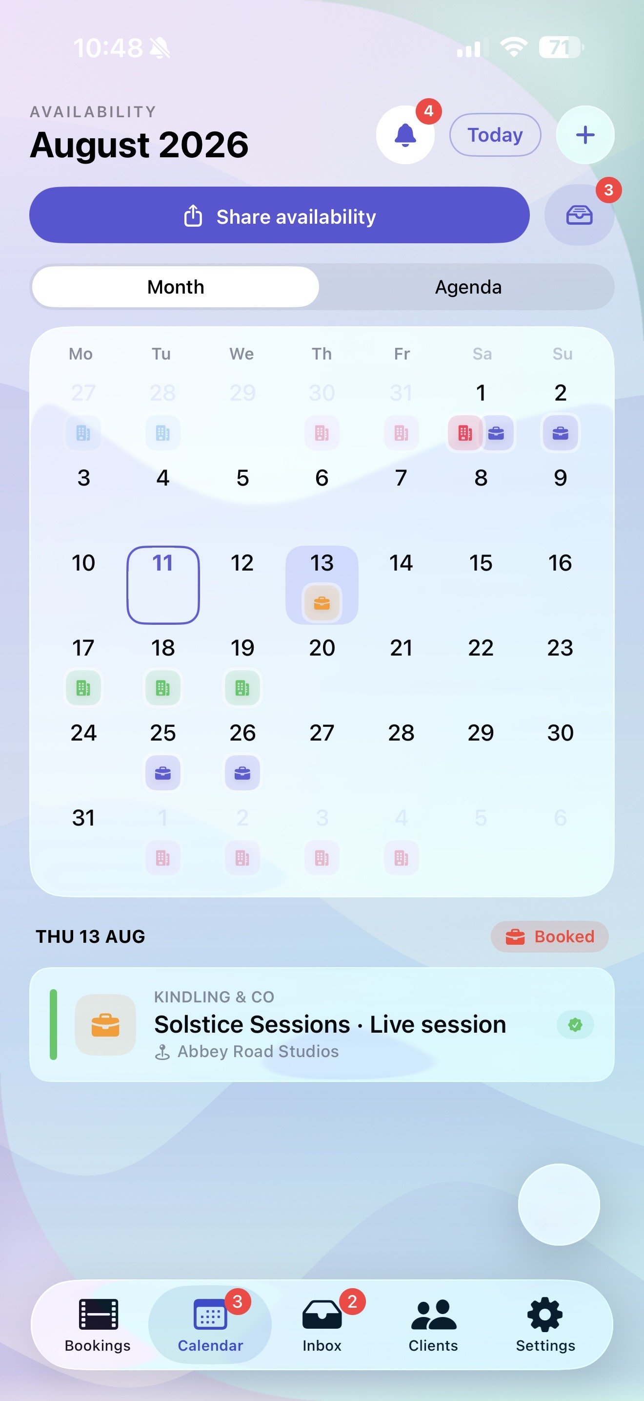 Pencilled availability calendar